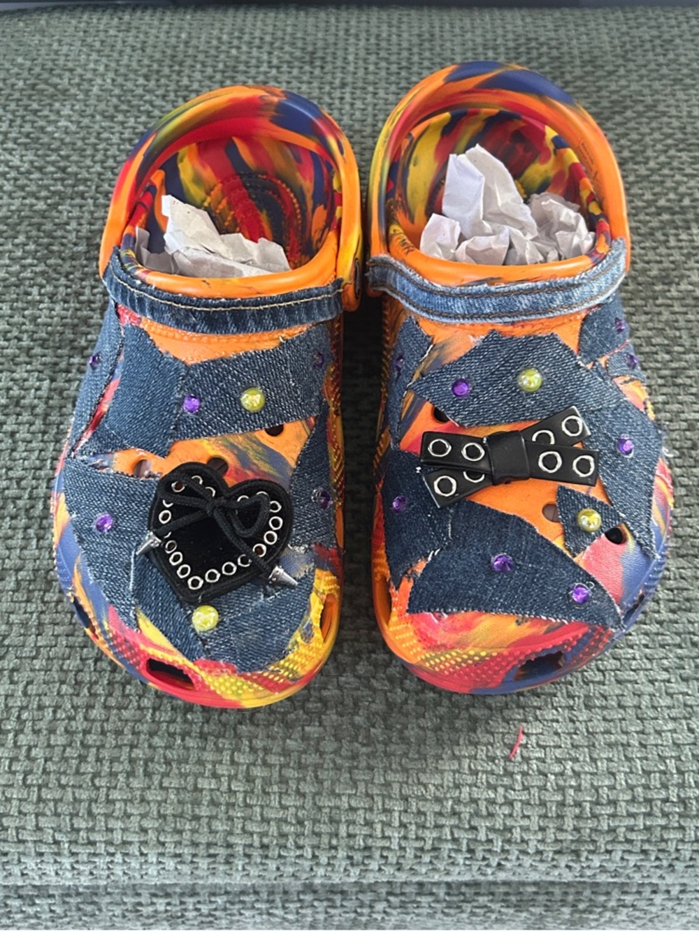 Multicolor Denim Accent Slip-On Clogs - Orange/Purple Size 6